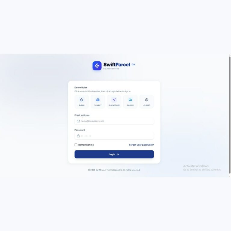 SwiftParcel – Multi-Tenant Delivery & Logistics Management React Template cover image.