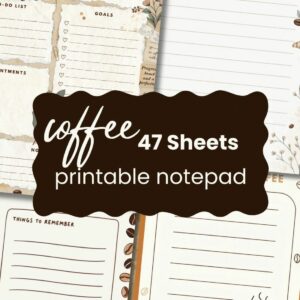 Coffee Notepad Printable, Cute Planner Pages, Kawaii Stationery Set, To Do List & Notes, Instant Download cover image.