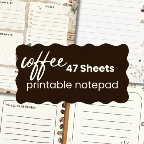 Coffee Notepad Printable, Cute Planner Pages, Kawaii Stationery Set, To Do List & Notes, Instant Download cover image.