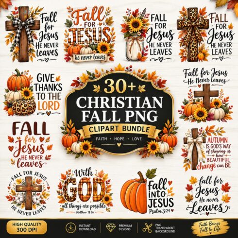 Christian Fall PNG Bundle – Faith Autumn Clipart & Sublimation Designs cover image.