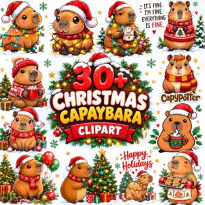 Christmas Capybara PNG Bundle – Cute Holiday Capybara Clipart cover image.