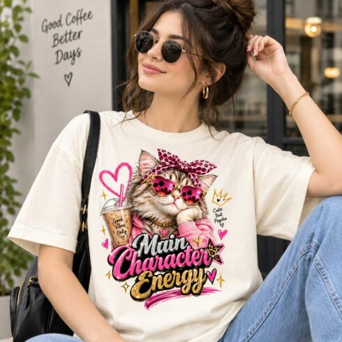 Main Character Cat ā Glamorous Y2K Fashion T-Shirt Design cover image.