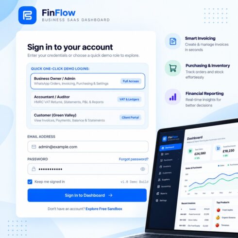 FinFlow – Invoicing, Accounting & Inventory Management React Dashboard cover image.