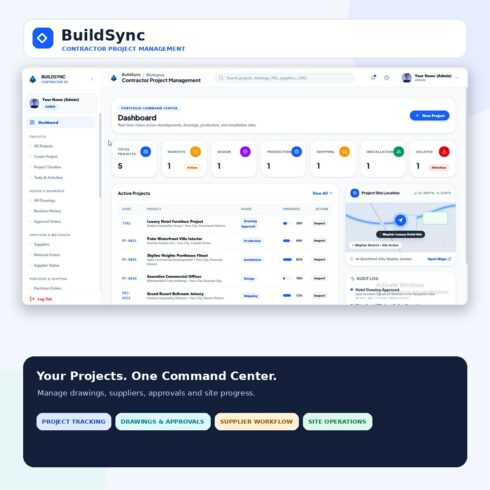 BuildSync – Contractor Project Management Dashboard | React & TypeScript Template cover image.