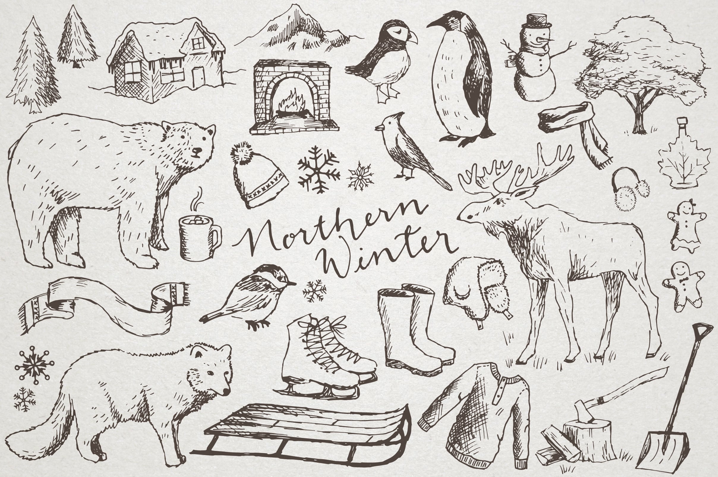 Snowy Northern Winter Illustrations.