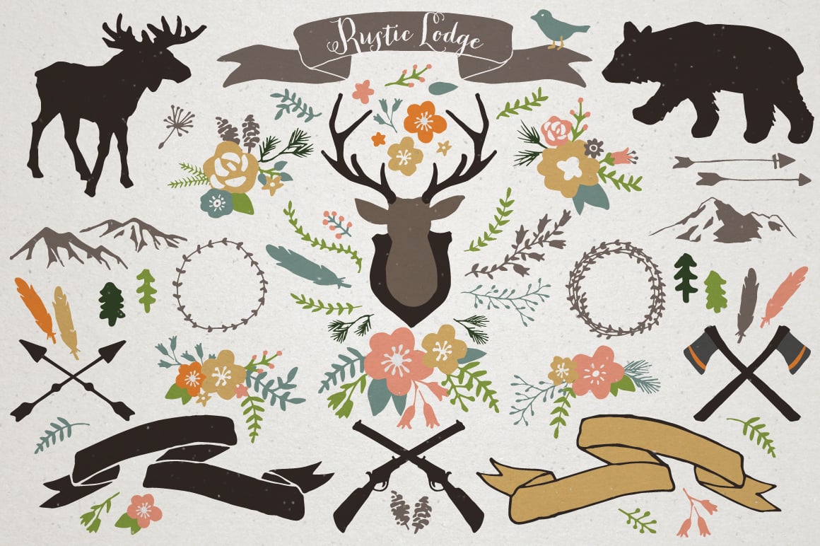 Bright illustrations in a natural style with animals and flowers.