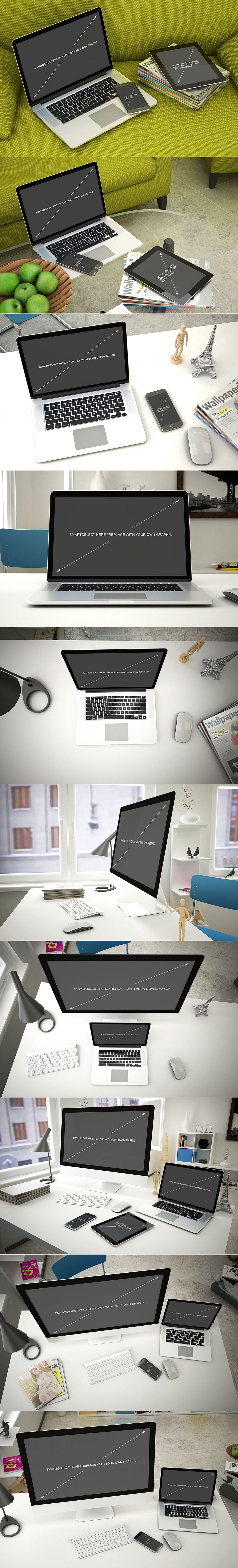 Gray MacBook in different situations and from all sides to assess the general appearance of the gadget.