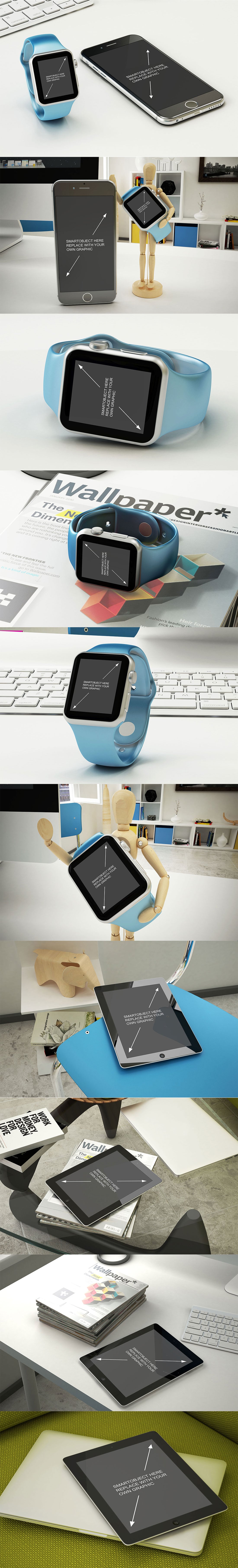 Apple watch with blue strap and ipad.