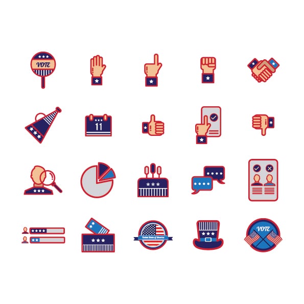 50 packages of icons and badges related to US Election