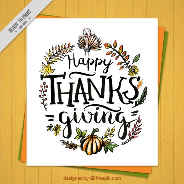 Greeting card thanksgiving with hand drawn flowers 