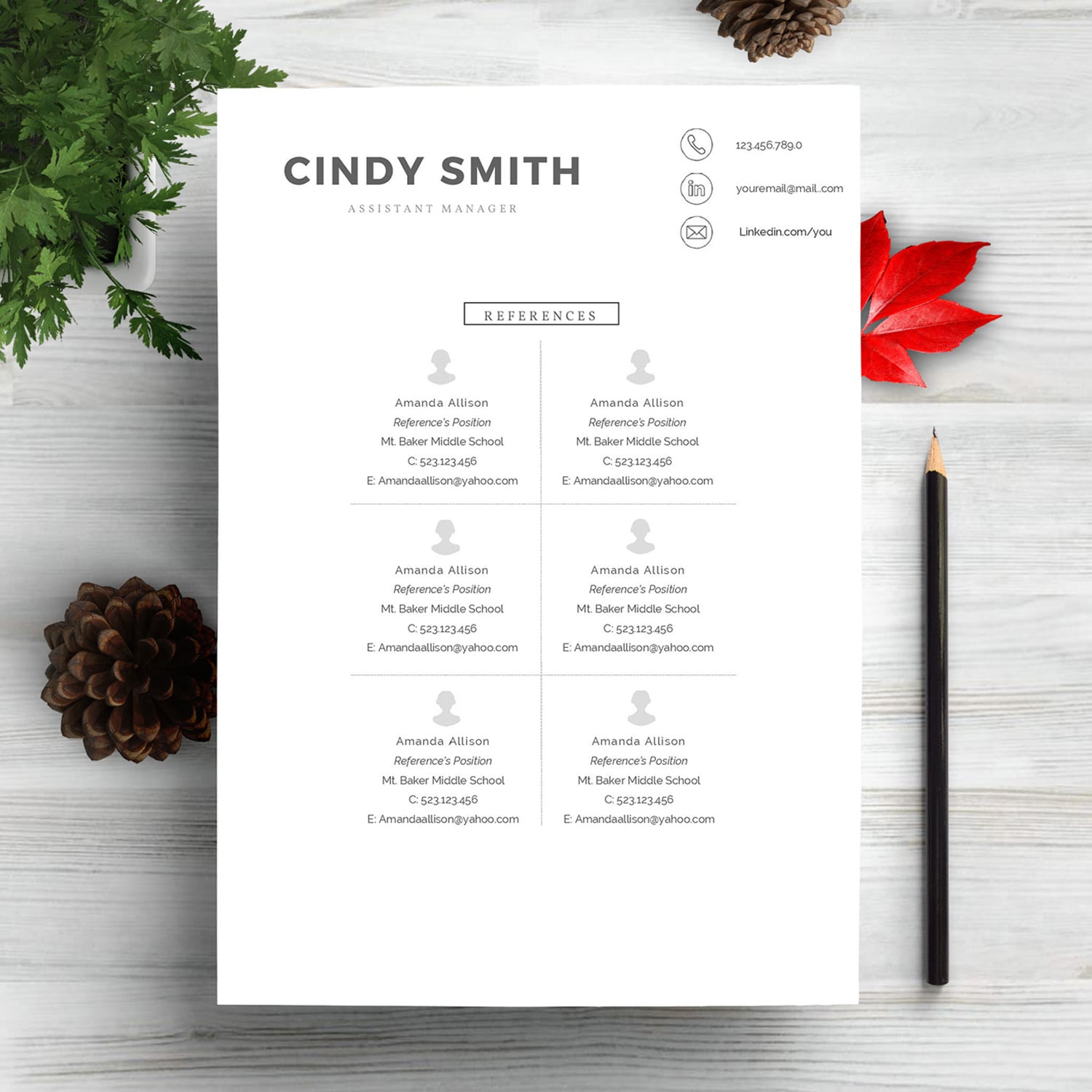 Feminine Chic Resume Template -$9