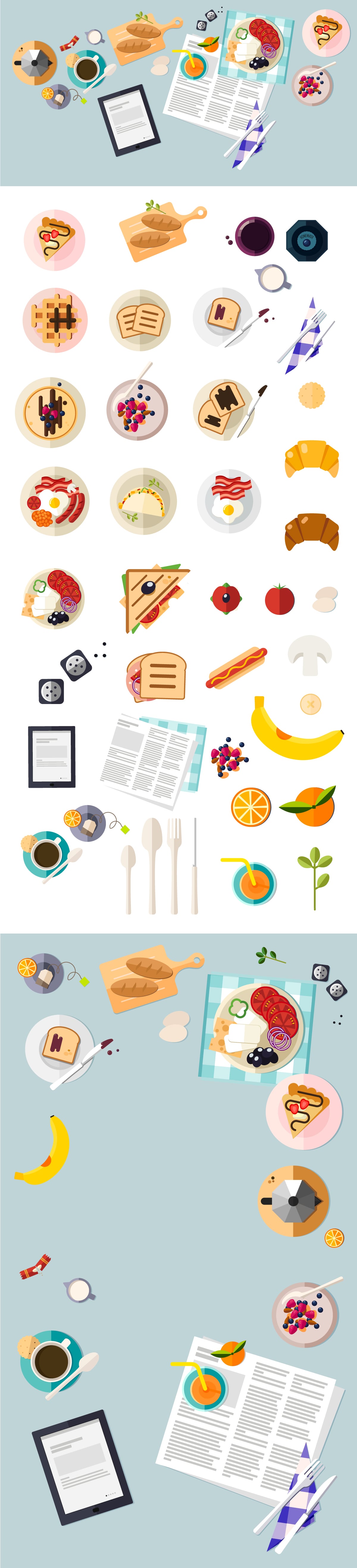 An illustration of food suitable for breakfast.
