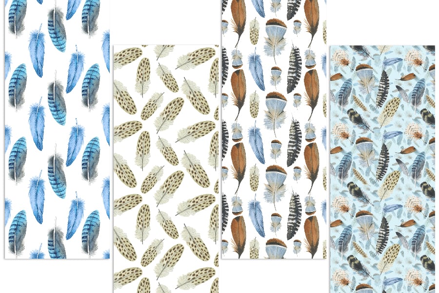 20 Watercolor Feather Patterns