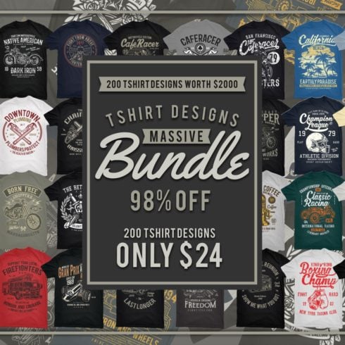 200 T-shirt Designs Mega Collection - only $24! - Master Bundles