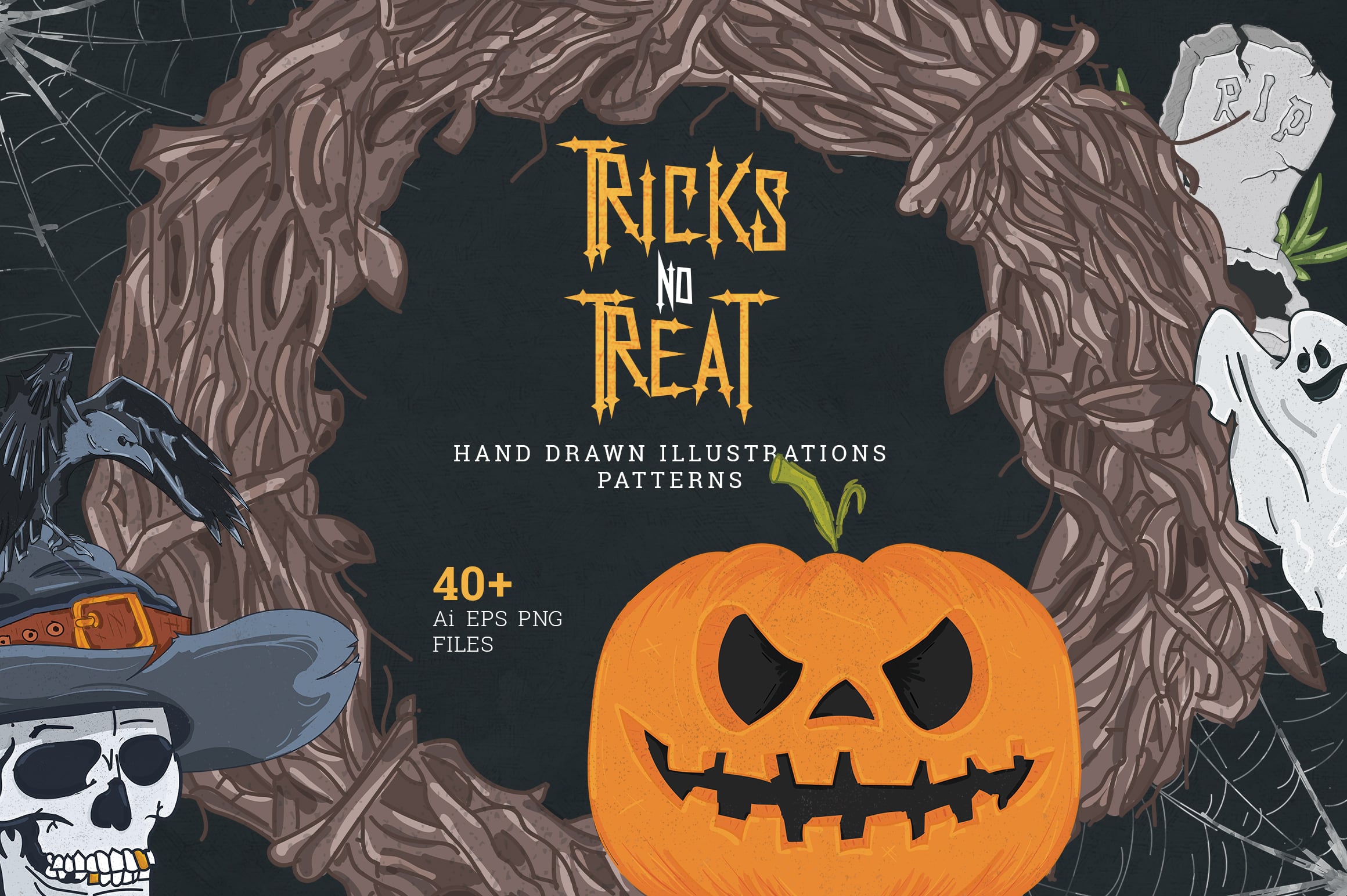 Tricks no Treat: 40+ Hand Drawn Halloween Illustrations