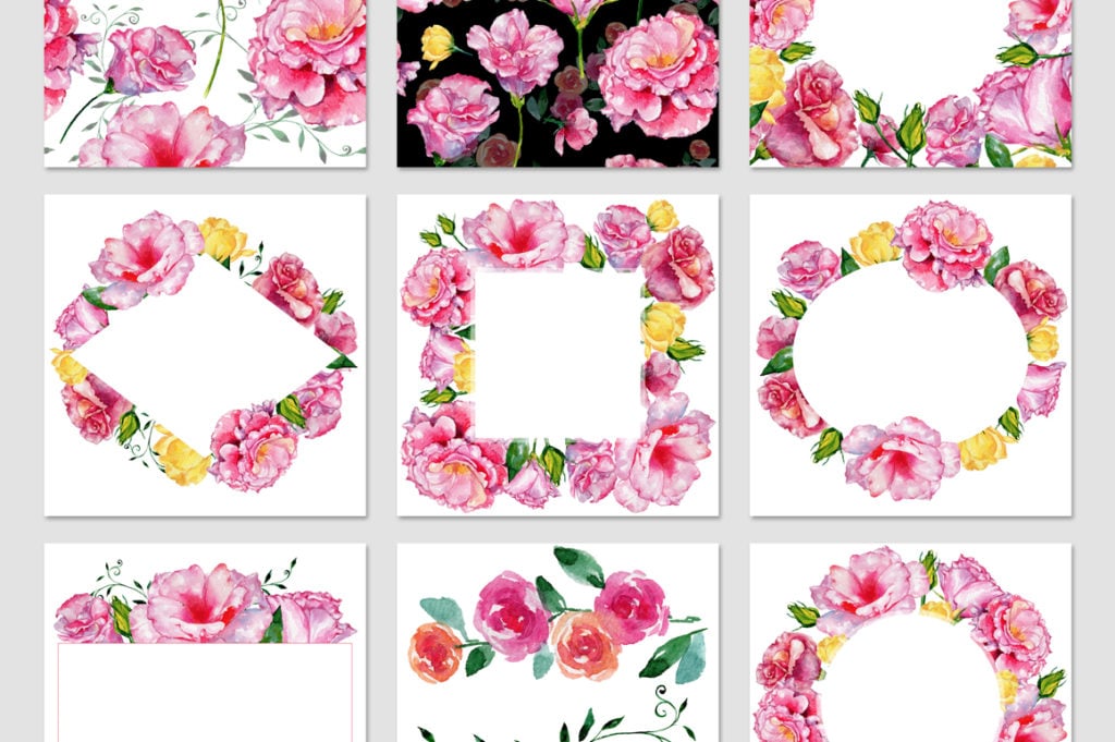 Roses flowers PNG watercolor set - Master Bundles