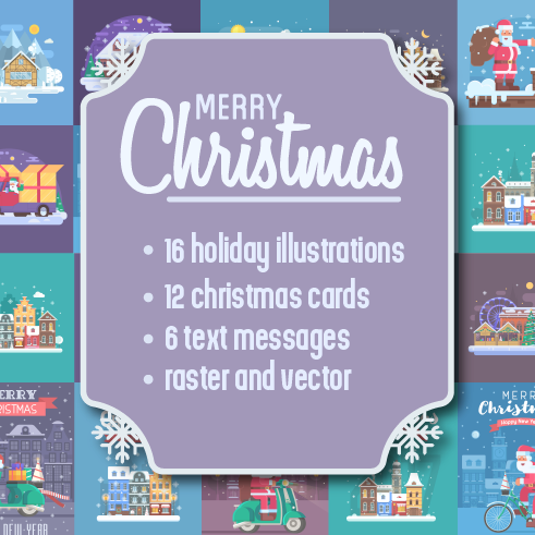 New Year and Christmas Illustrations and Cards Bundle – $15