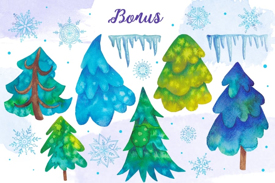 35 fantasy hand-painted watercolor snowflakes
