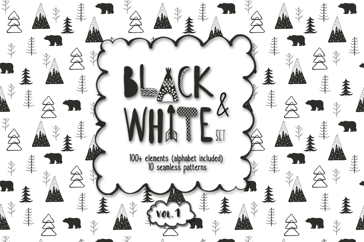 Black And White Set 100 Minimal Elements 10 Patterns Master