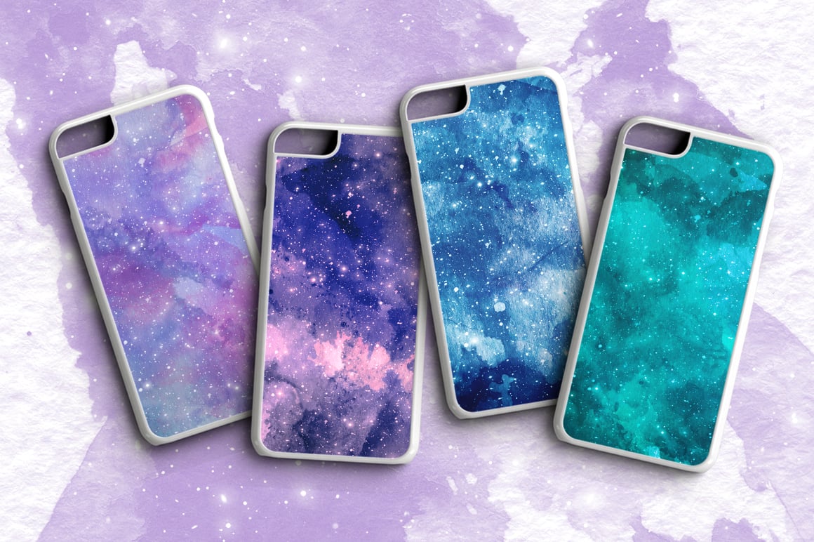 Watercolor Space Cosmic galaxy Textured Background