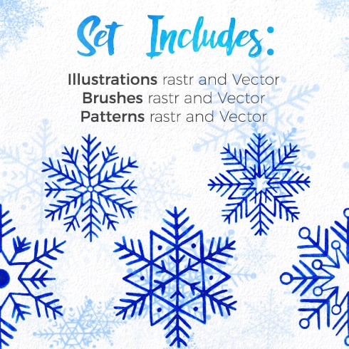 Winter hand drawn set of blue snowflakes Vector Image