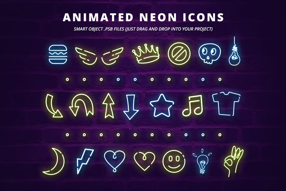 Animated neon icons.