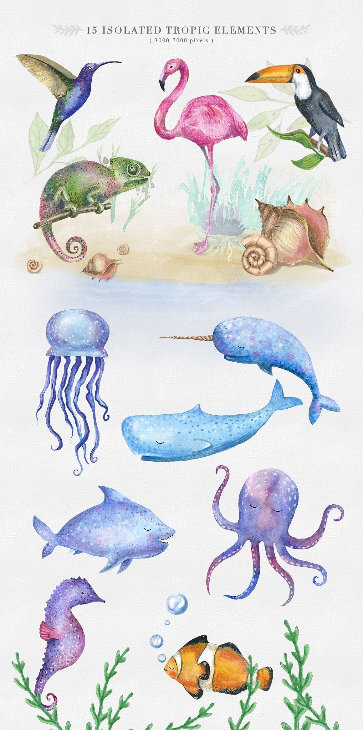 Easter Animals Watercolor Collection: 65 clipart elements.