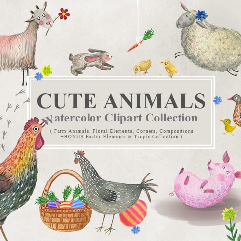 Easter Animals Watercolor Collection: 65 clipart elements
