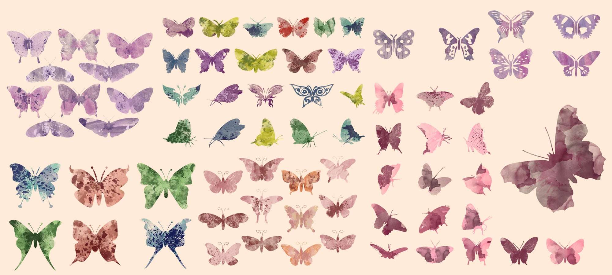80 Watercolor Butterfly Set