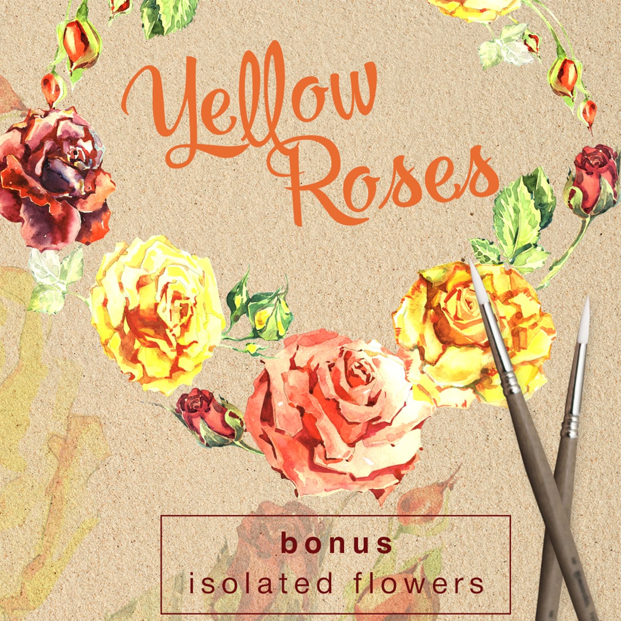 Yellow Roses PNG Watercolor Set cover image.