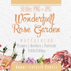 Wonderful Rose Garden PNG Watercolor Set main cover.