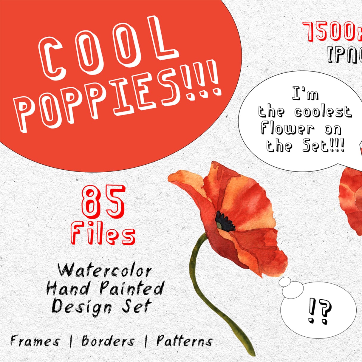 Cool Poppies PNG Watercolor Set main cover.