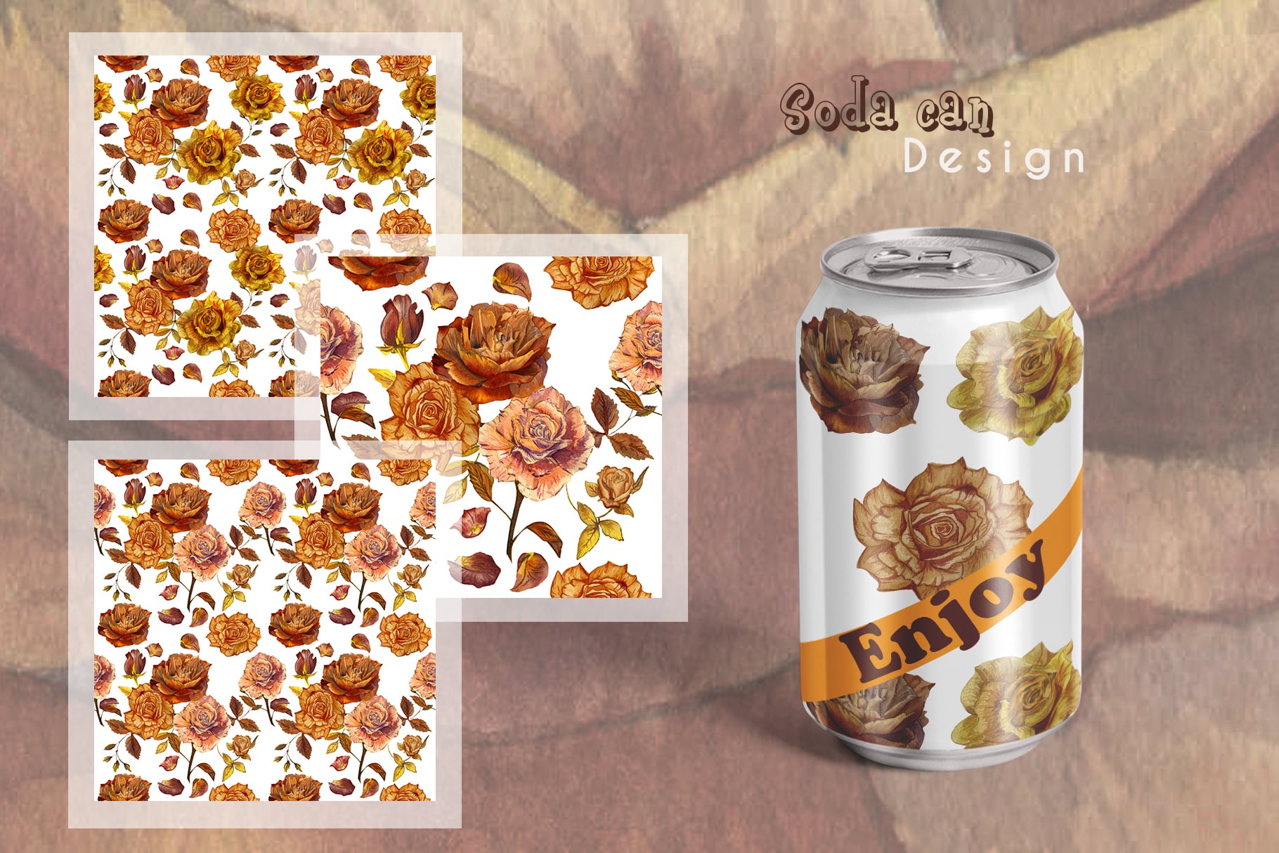 Orange autumn roses pattern.