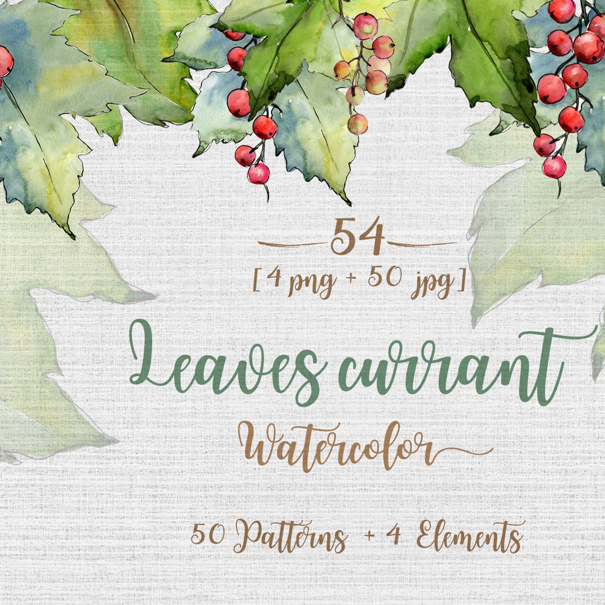 Leaves Currant PNG Watercolor Set