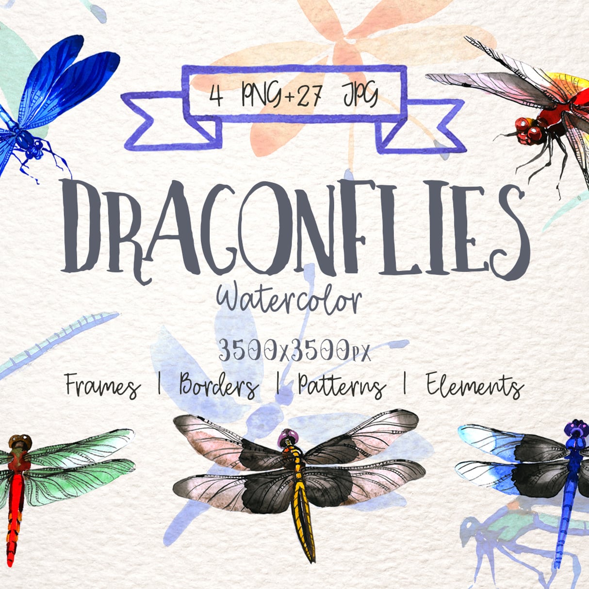 Insect Dragonfly PNG Watercolor Set