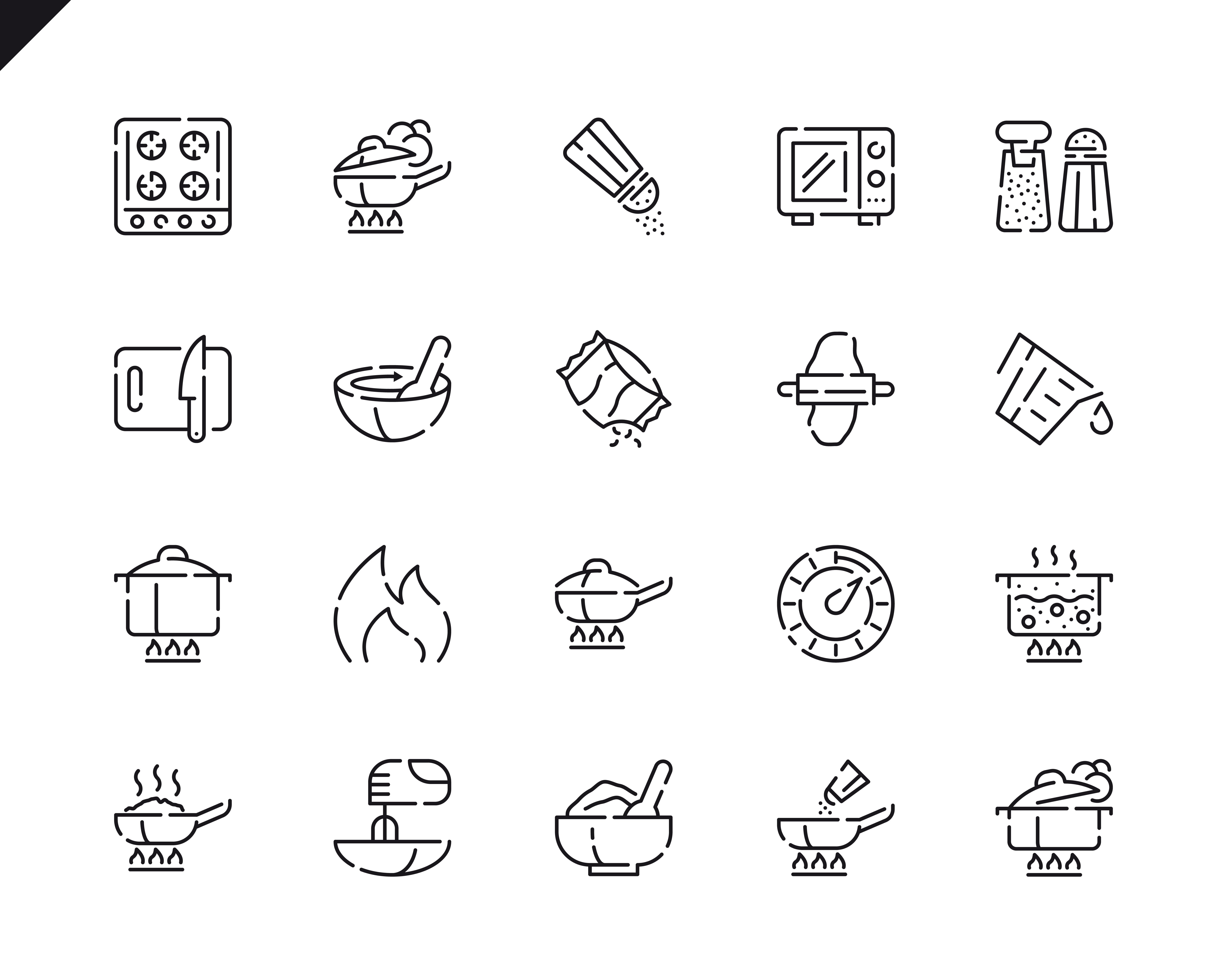 Simple Set Cooking Line Icons for Website and Mobile Apps. Contains such Icons as Food, Boiling, Flavoring, Saucepan, Bake, Blending. 48x48 Pixel Perfect. Vector illustration.