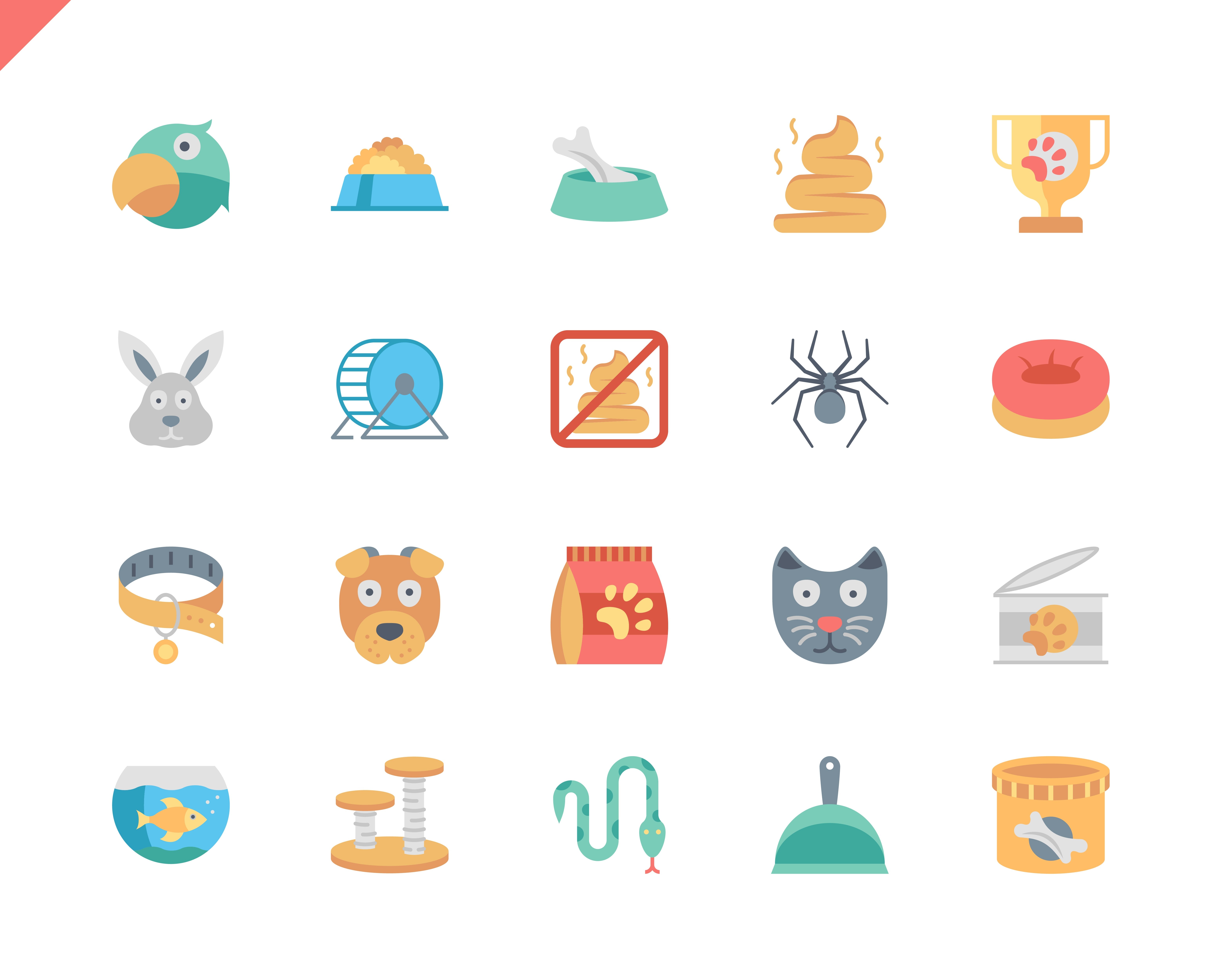 Simple Set Pen and Animal Flat Icons for Website and Mobile Apps. Contains such Icons as Scratcher, Dog, Cat, Bowl, Bird, Spider. 48x48 Pixel Perfect. Vector illustration.