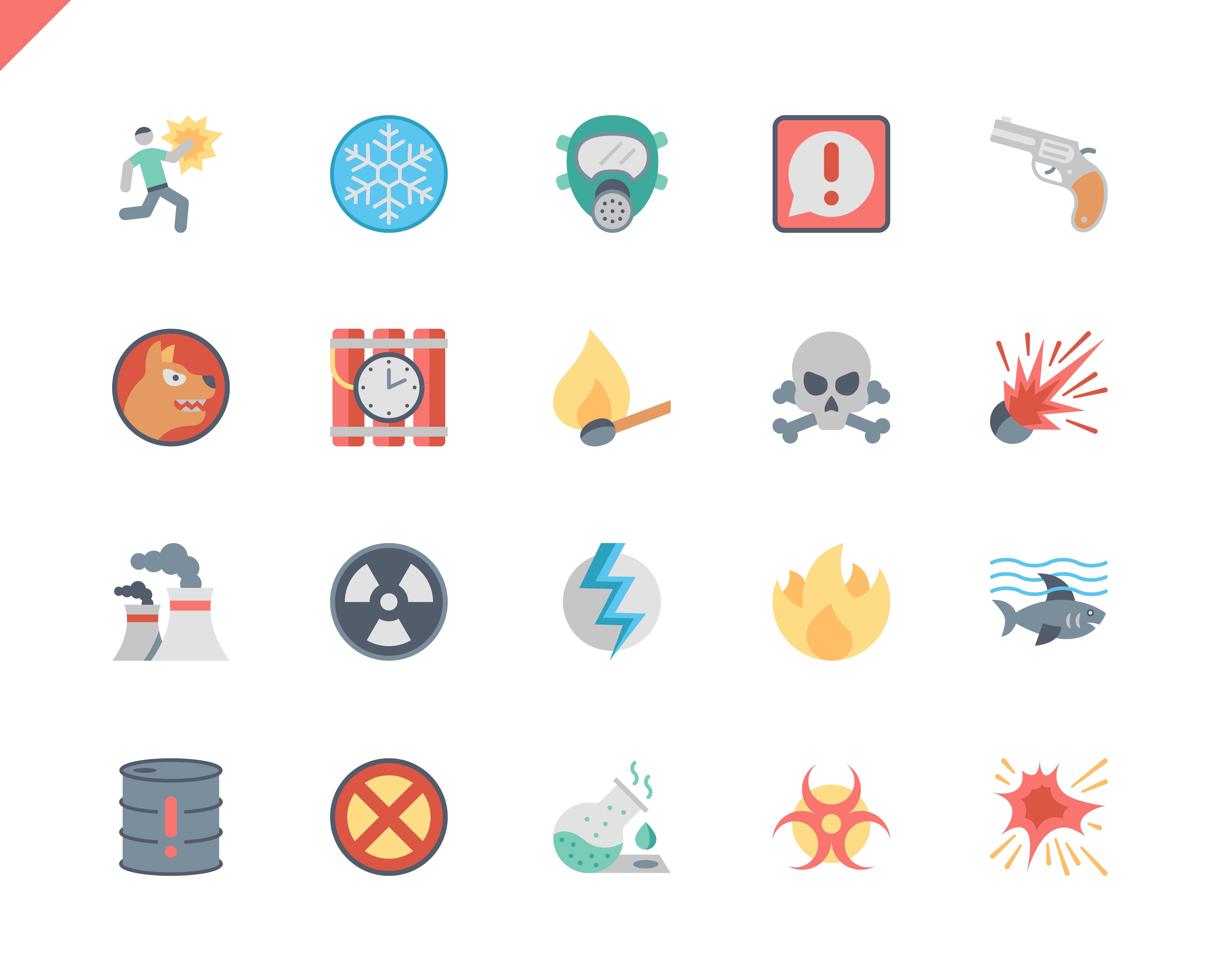 Simple Set Warnings Flat Icons for Website and Mobile Apps. Contains such Icons as Chemical, Radioactive, Toxic, Explosive, Flammable. 48x48 Pixel Perfect. Vector illustration.