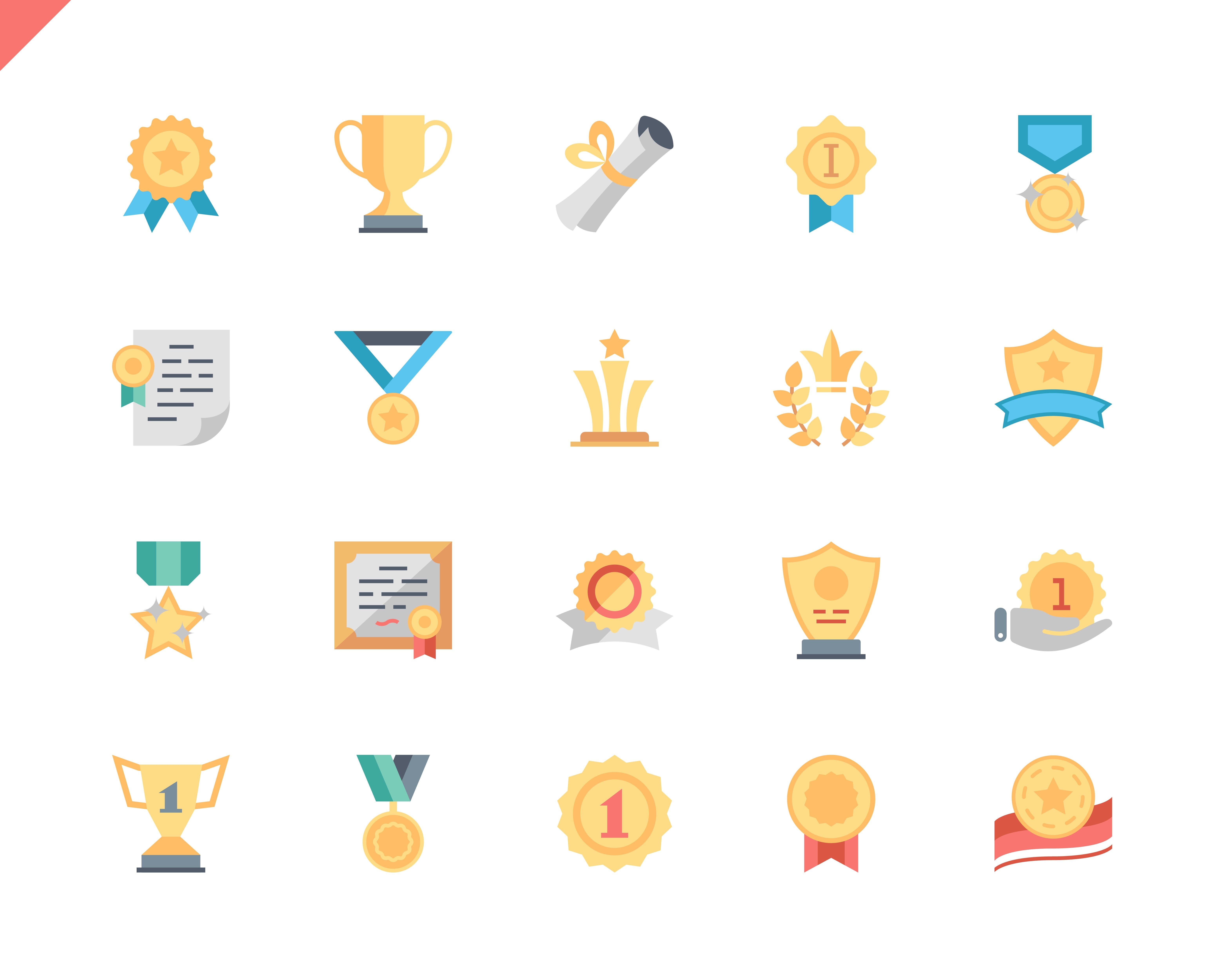 Simple Set Awards Flat Icons for Website and Mobile Apps. Contains such Icons as Ribbon, Medal, Certificate, Star, Prize. 48x48 Pixel Perfect. Vector illustration.