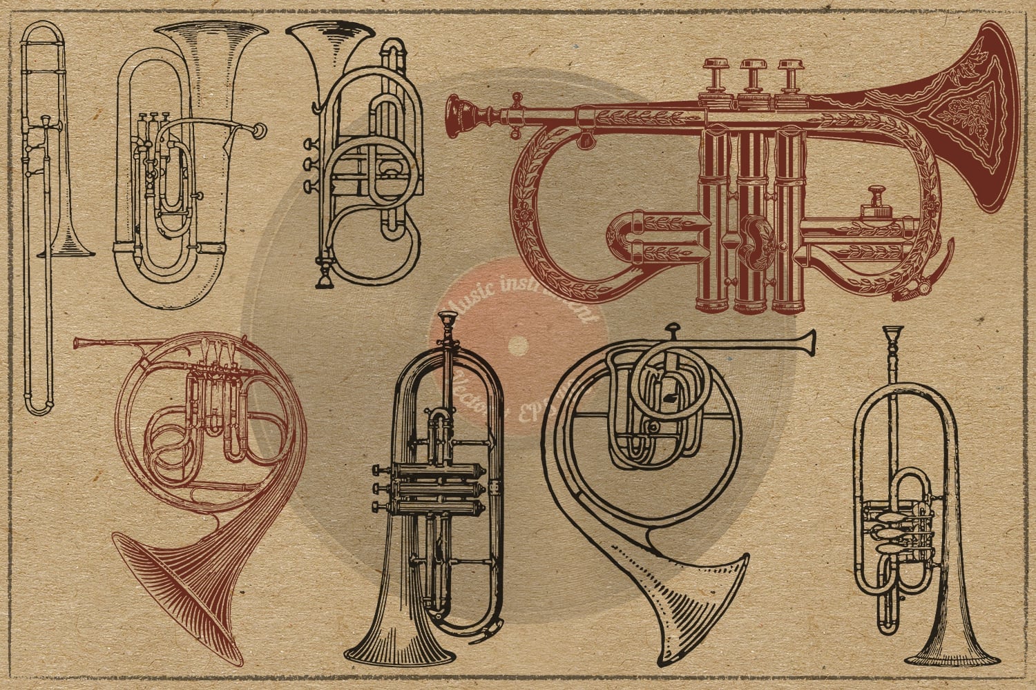 Retro musical instrument trumpet.