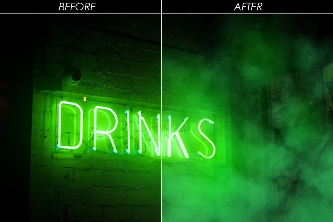 A neon sign in green in the loft bar.