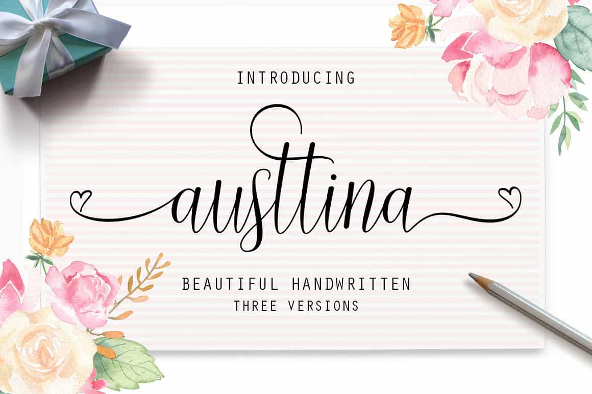 Delicate font with flowers and other cute elements.