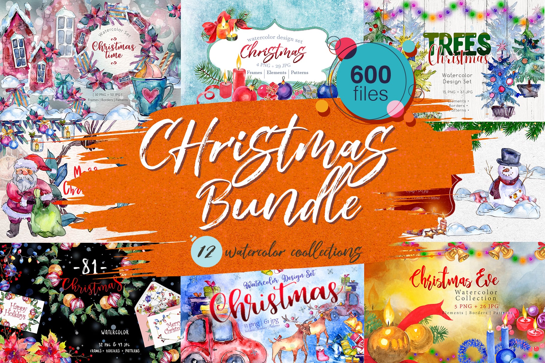 Download Huge Watercolor Christmas Bundle 600 Files 11 Collections Master Bundles