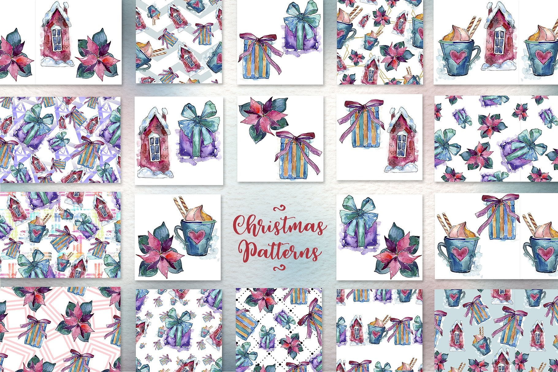 High quality watercolor Christmas patterns.