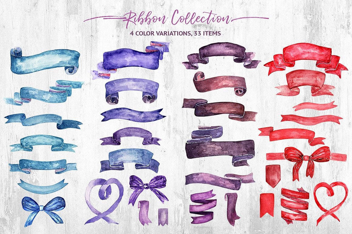 Watercolor Ribbon Collection 99 Elements