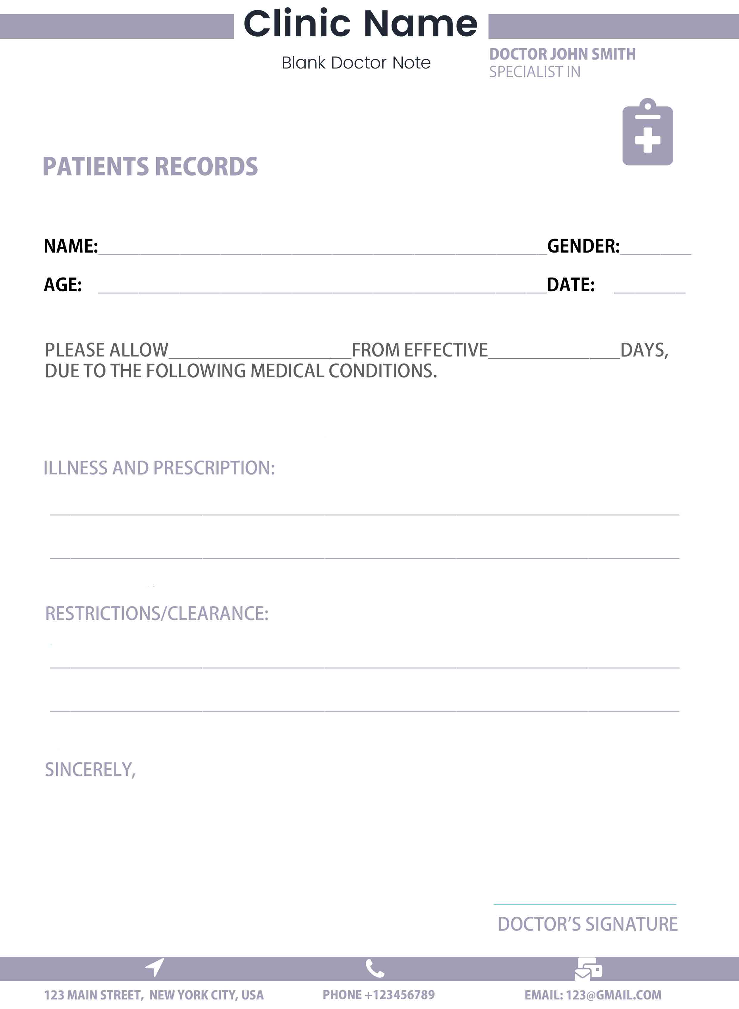 Online Doctors Note Template