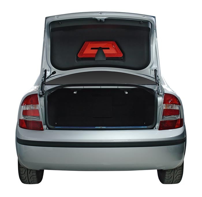 Rear view of a car with an open trunk