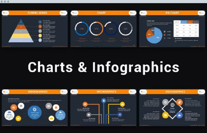 Vivid charts and infographics.