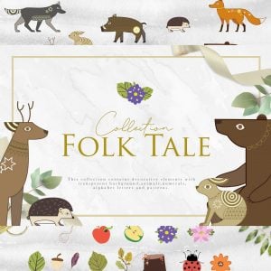 Folk Tale: a Set of Animals Illustrations and Decorative Elements main cover.