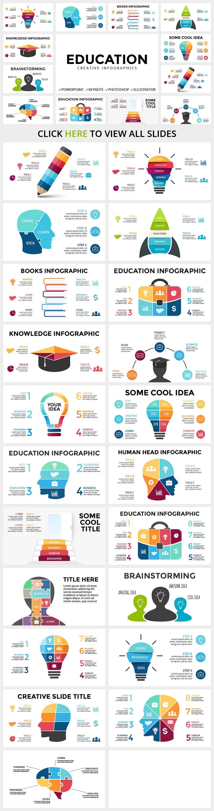 Great big infographics for educational projects. There are many bright elements here that will bring color to your presentation.